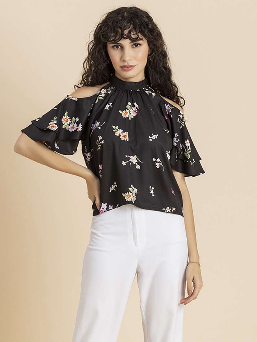 women's crop mandarin neck top