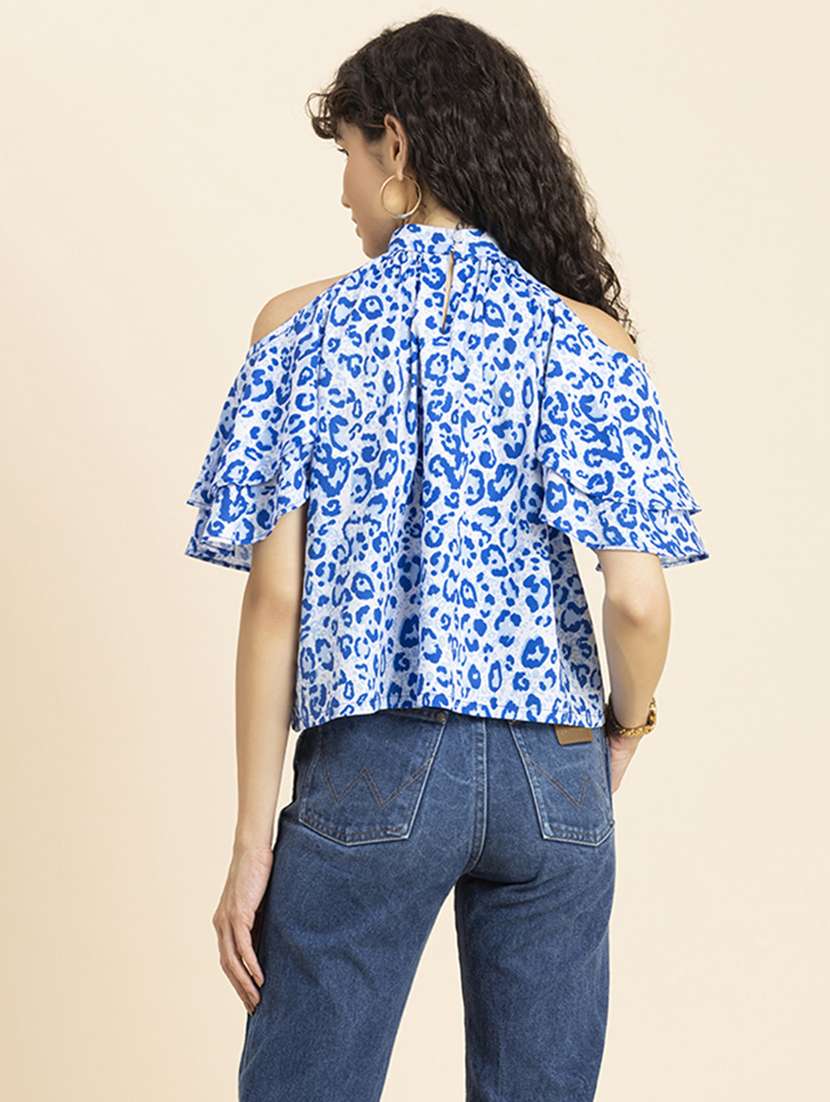 women printed halter neck cold shoulder top - 20272079 - Standard Image - 3