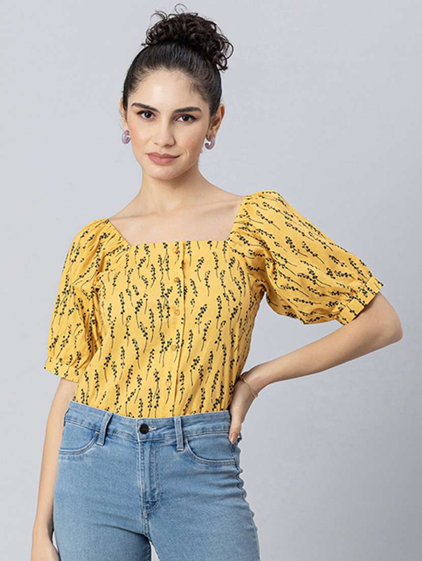 women yellow floral top