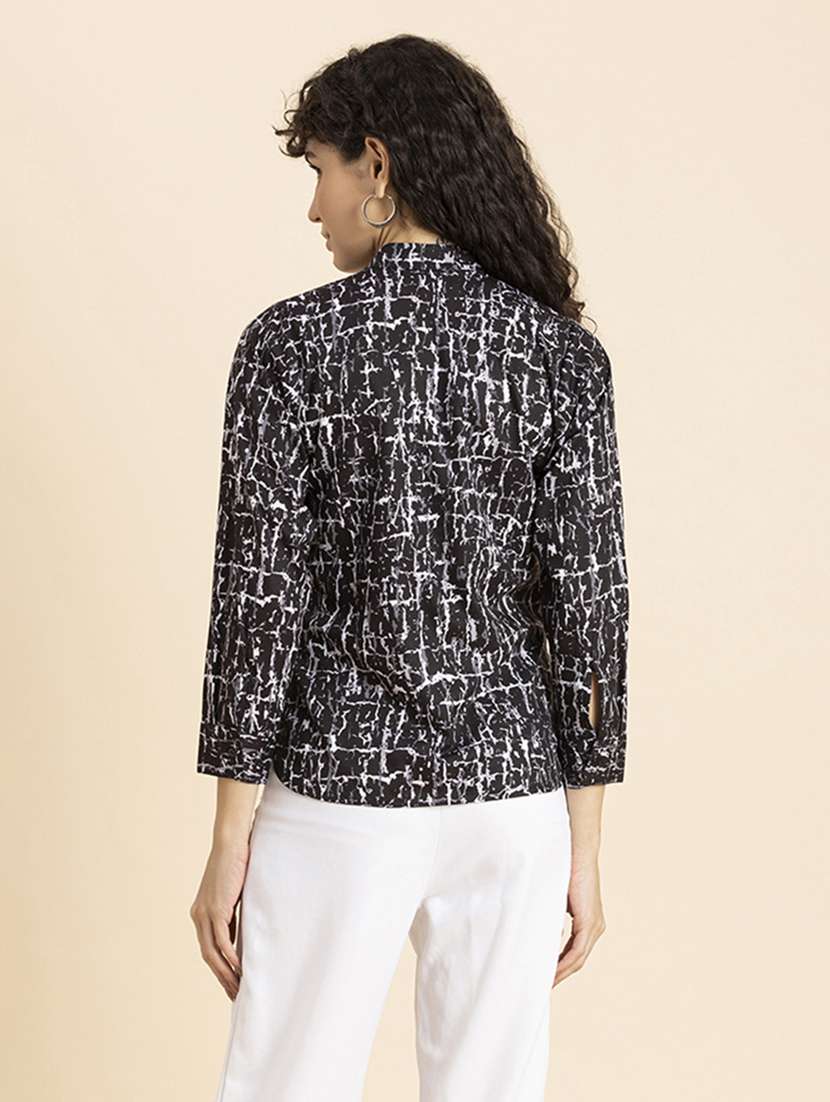 black abstract printed mandarin neck regular shirt - 20272099 -  Standard Image - 3