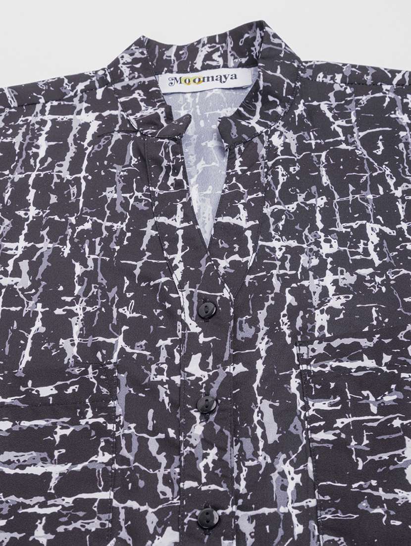 black abstract printed mandarin neck regular shirt - 20272099 -  Standard Image - 5