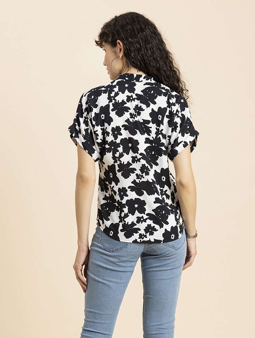 white florals printed mandarin neck regular top - 20272107 -  Standard Image - 3
