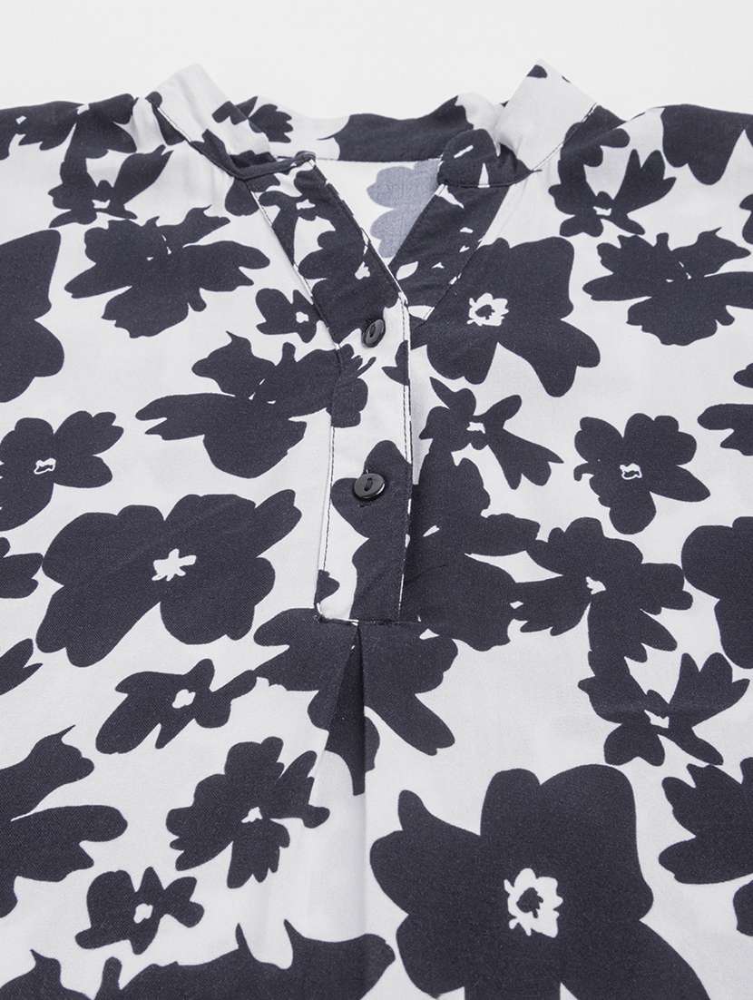 white florals printed mandarin neck regular top - 20272107 -  Standard Image - 5