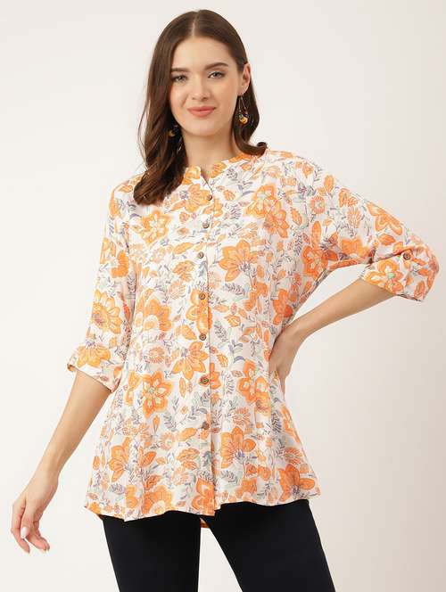 women's a line mandarin neck top - 20272185 - Standard Image - 0