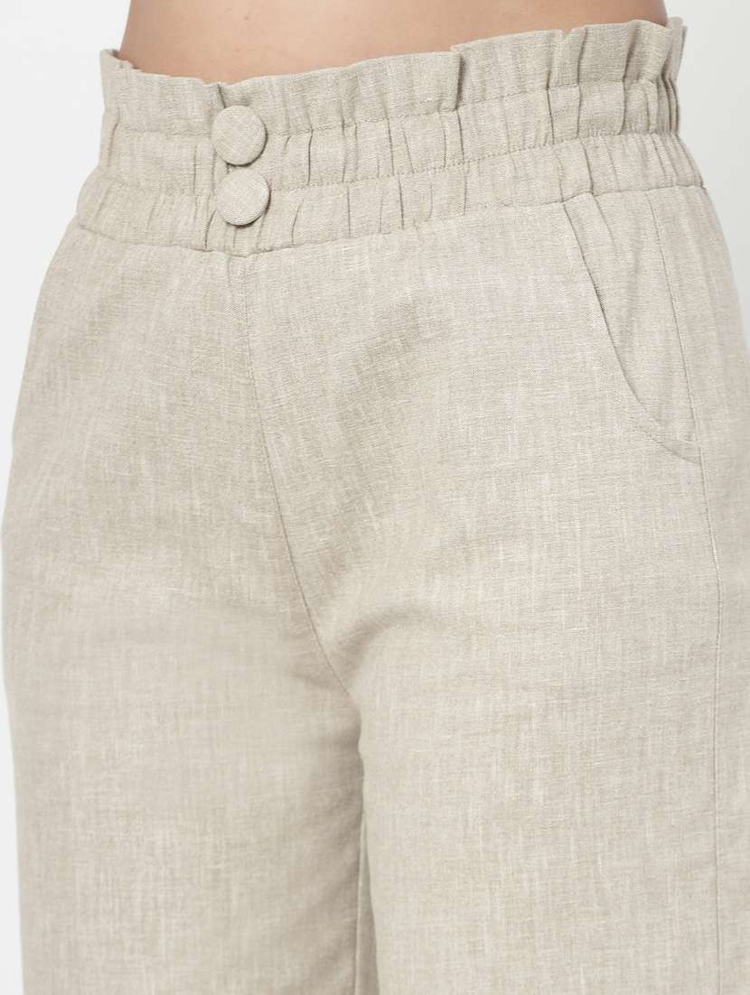 beige solid high rise crop pants  - 20273153 -  Standard Image - 5