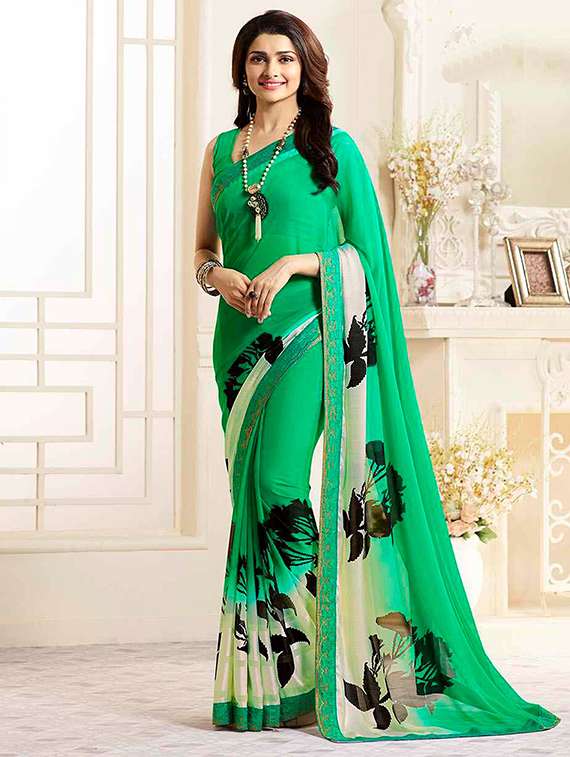 women's bordered green colored saree with blouse