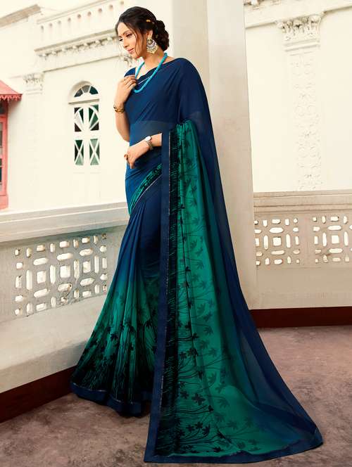 women's quirky navy blue colored saree with blouse - 20273353 -  Standard Image - 0