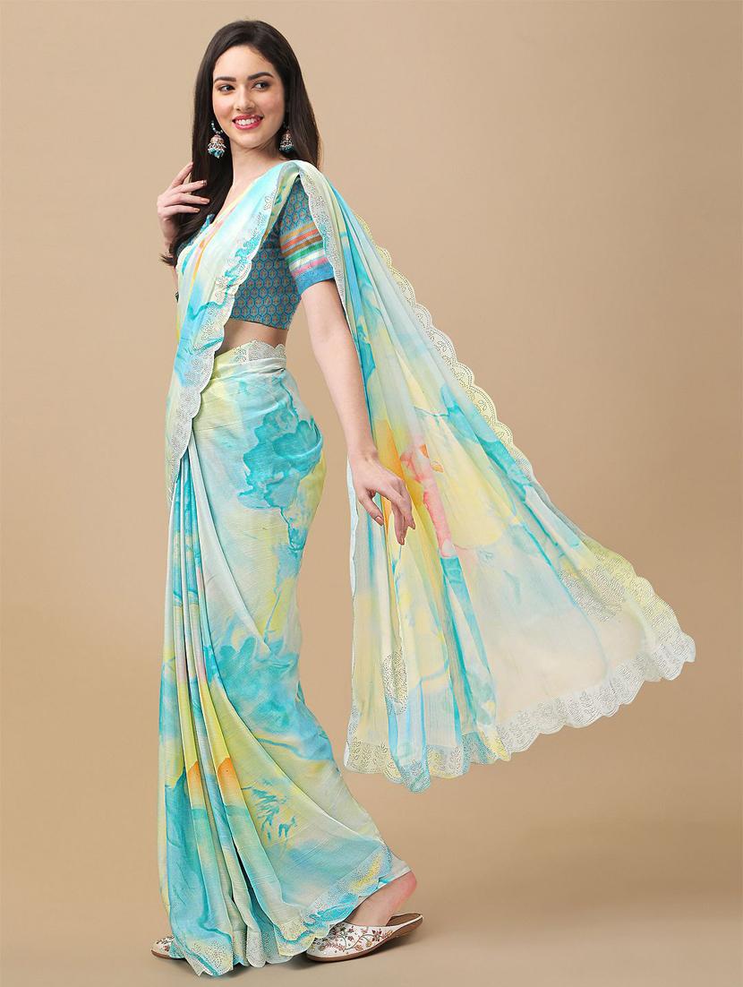 women's abstract light blue colored saree with blouse - 20273391 - Standard Image - 3