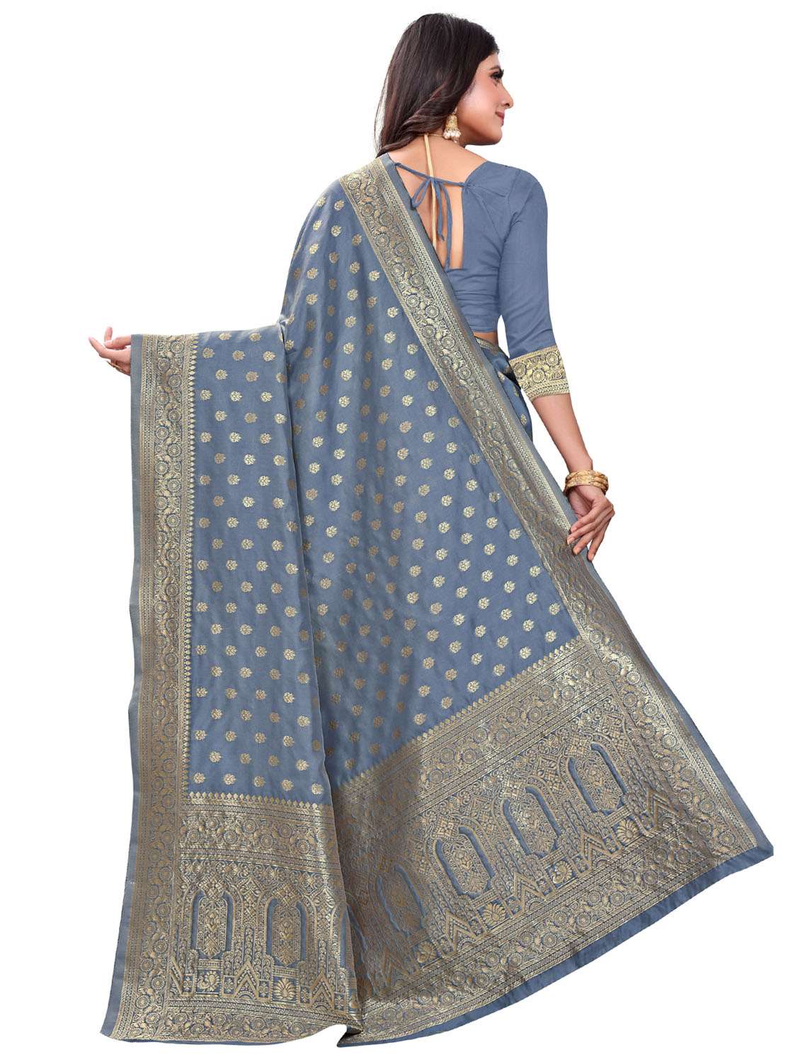 women's self design grey colored saree with blouse - 20273491 -  Standard Image - 3