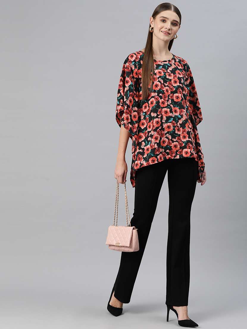 black floral print relaxed fit kaftan top - 20273738 -  Standard Image - 3