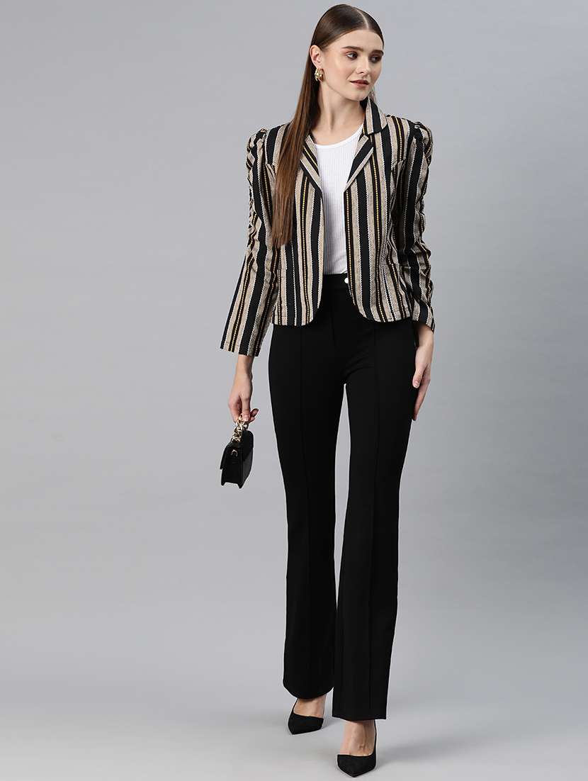 multi colored striped puff sleeves jacket - 20273765 - Standard Image - 3