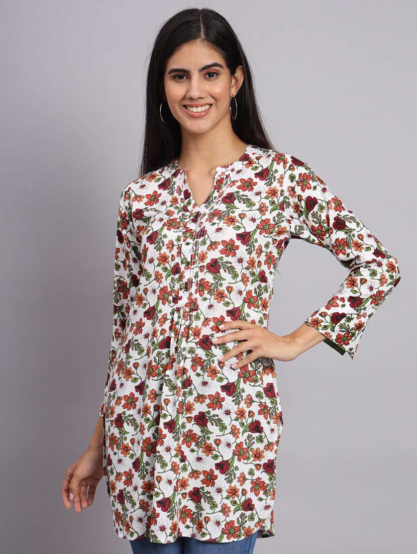 women white floral printed straight kurti