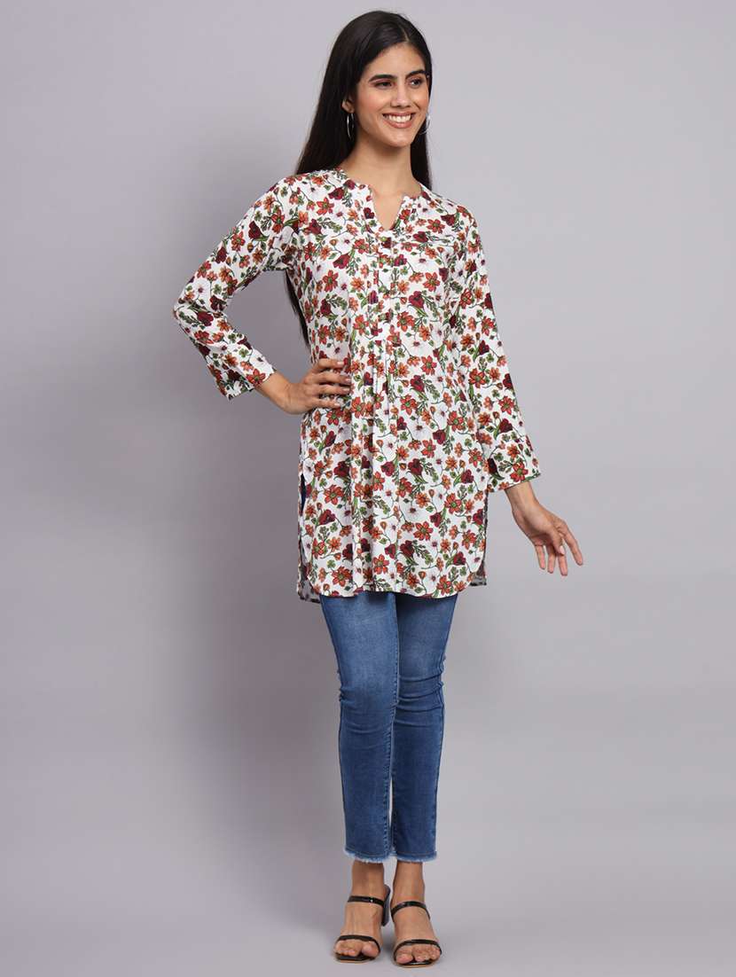 women white floral printed straight kurti - 20273772 -  Standard Image - 3