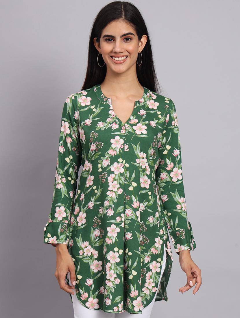 women green floral printed side slit kurti