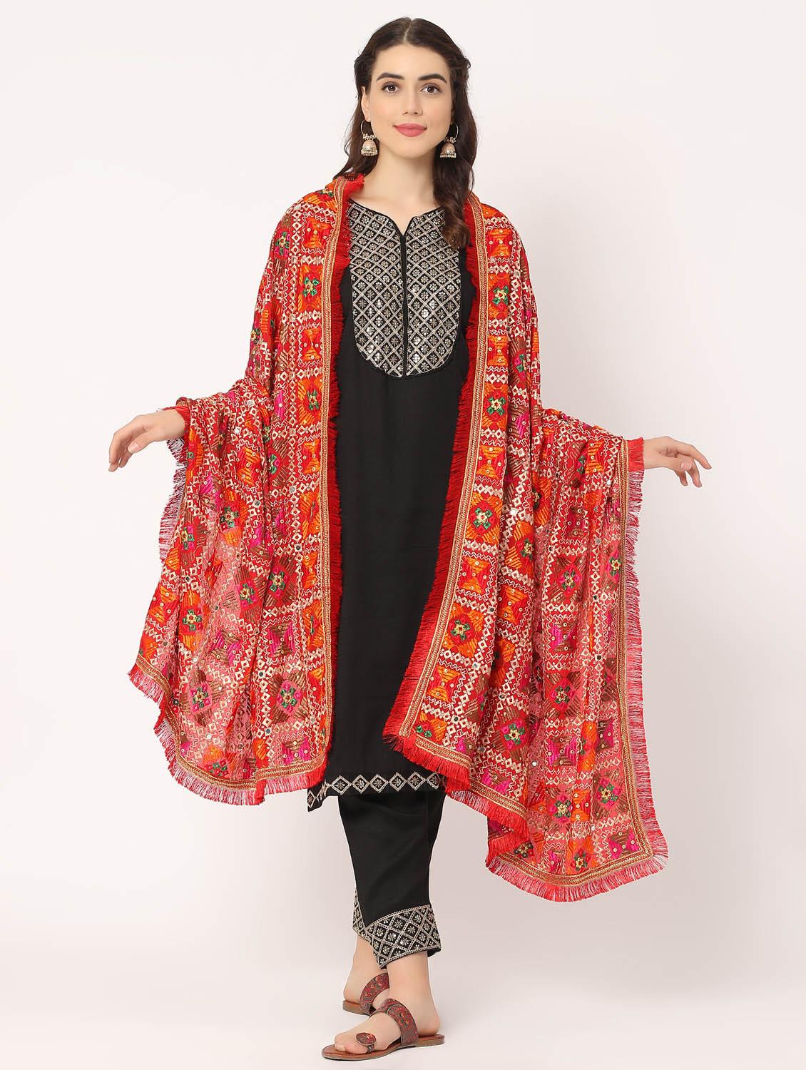 red phulkari dupatta - 20276618 - Standard Image - 3