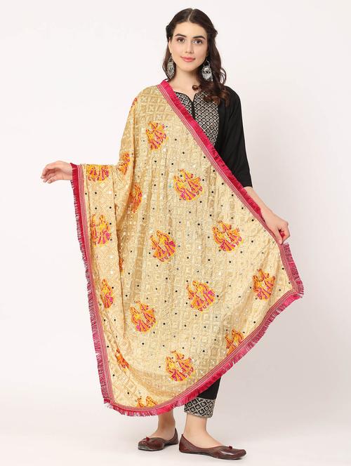beige phulkari dupatta - 20276630 - Standard Image - 0