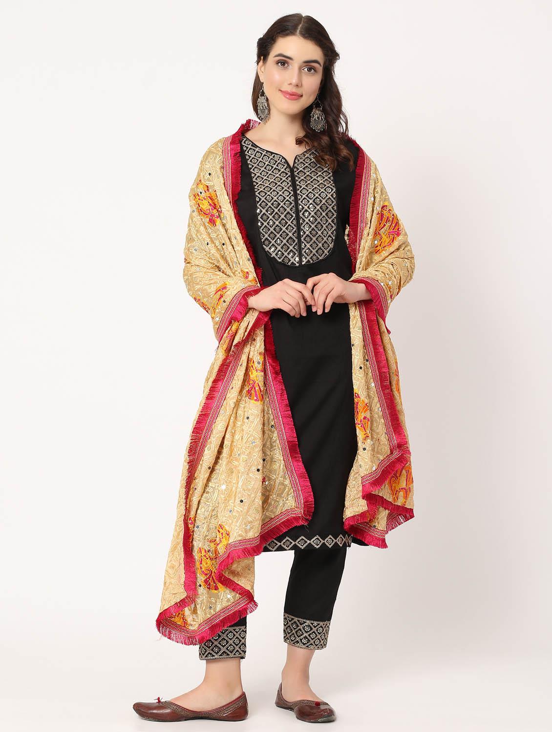 beige phulkari dupatta - 20276630 - Standard Image - 3