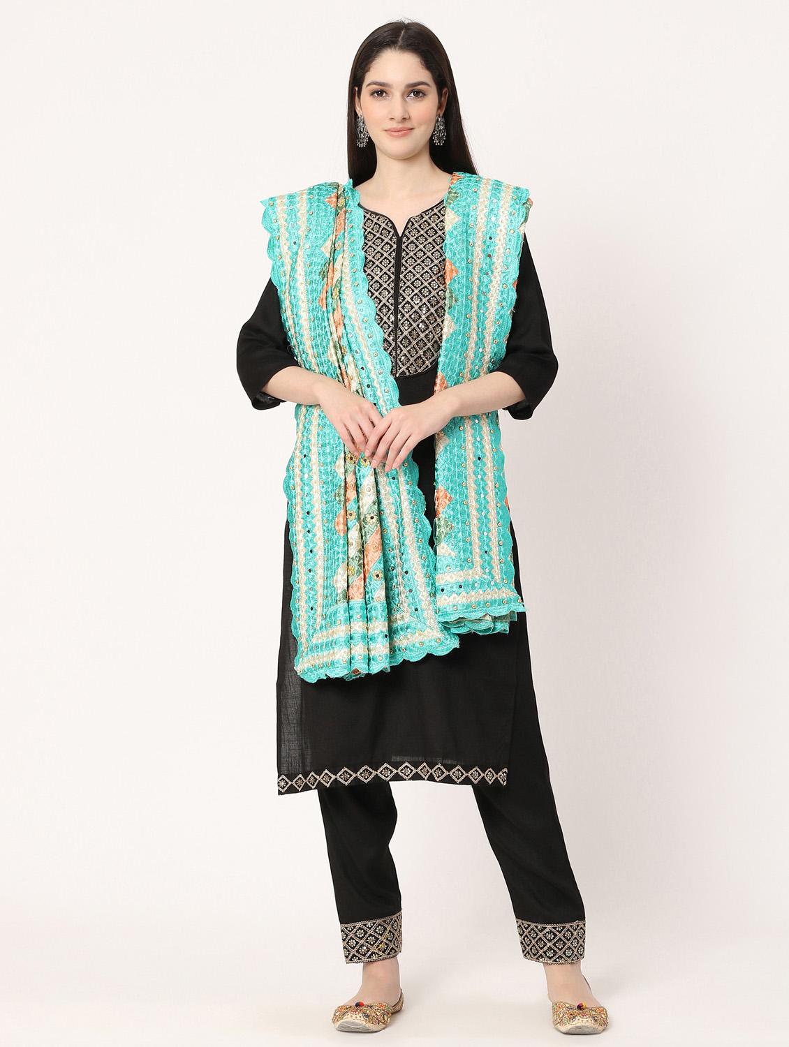 turquoise phulkari dupatta - 20276636 - Standard Image - 3