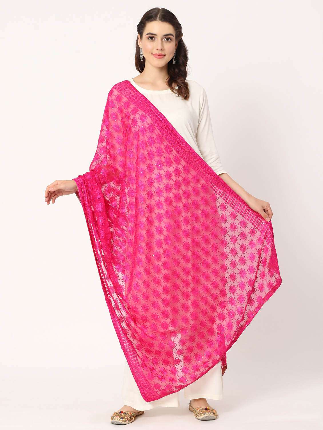 pink phulkari dupatta