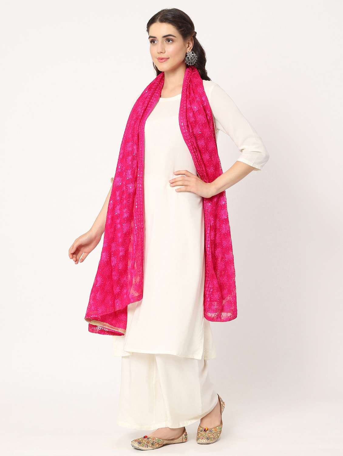 pink phulkari dupatta - 20276662 -  Standard Image - 3