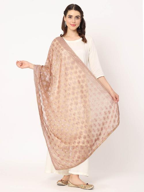 women beige phulkari embroidered dupatta - 20276670 - Standard Image - 0