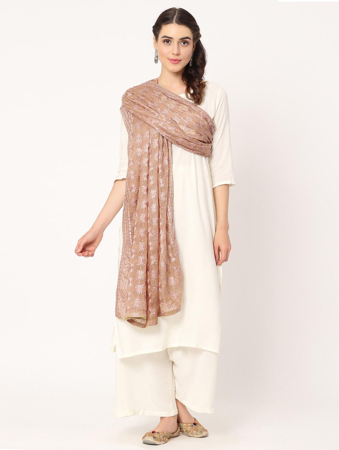 women beige phulkari embroidered dupatta - 20276670 - Standard Image - 3