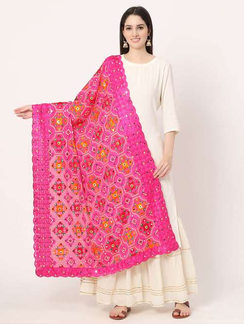 pink phulkari dupatta - 20276687 -  Standard Image - 0