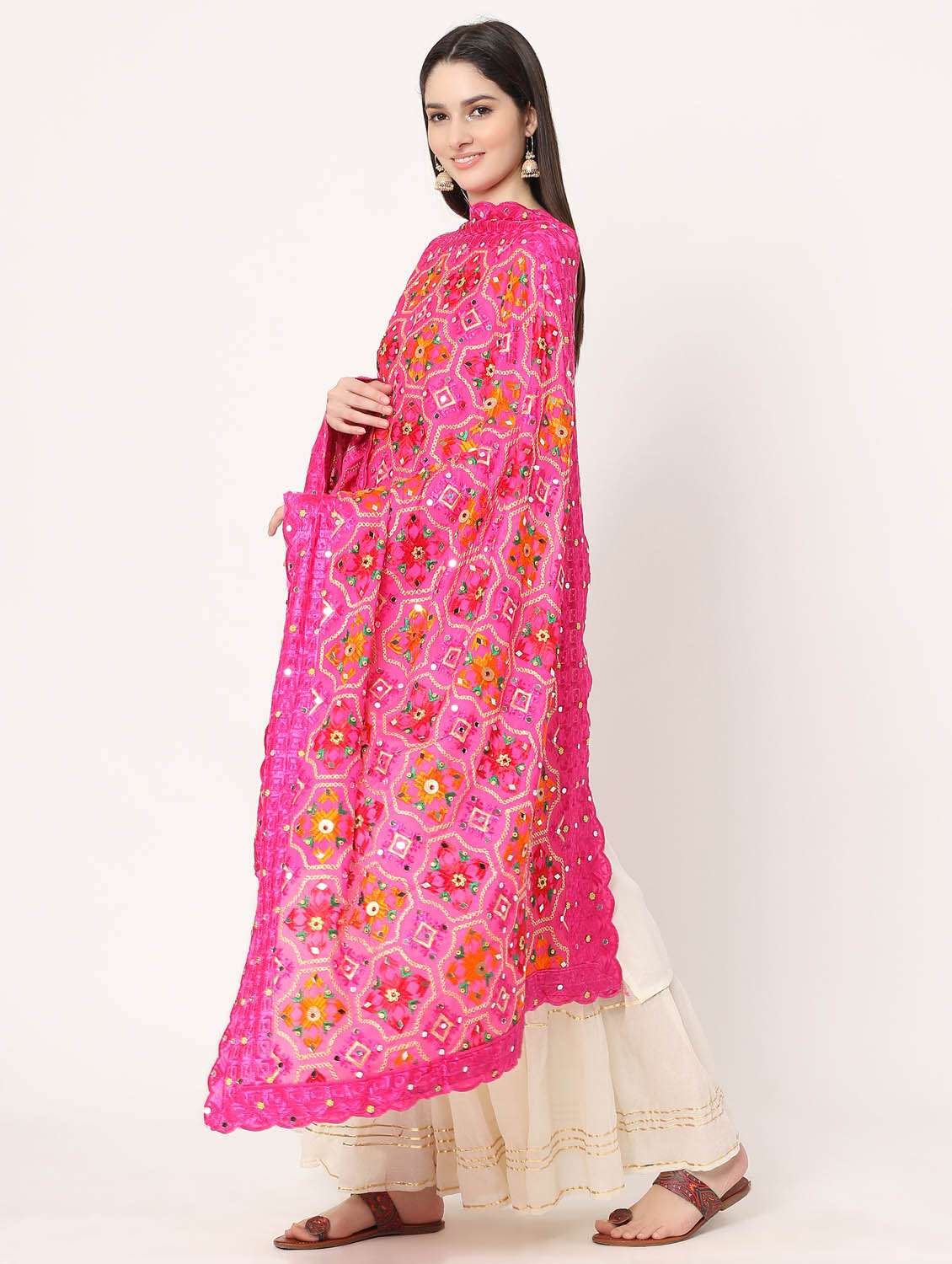 pink phulkari dupatta - 20276687 -  Standard Image - 3