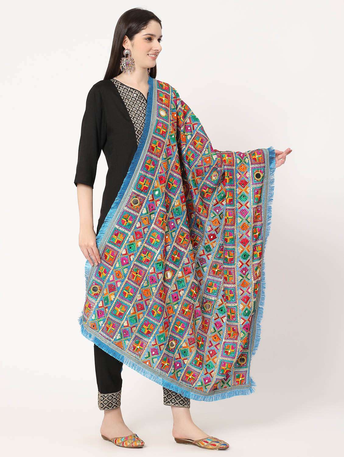 blue phulkari dupatta - 20276694 -  Standard Image - 3