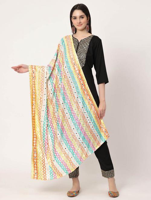 off-white phulkari dupatta - 20276707 -  Standard Image - 0
