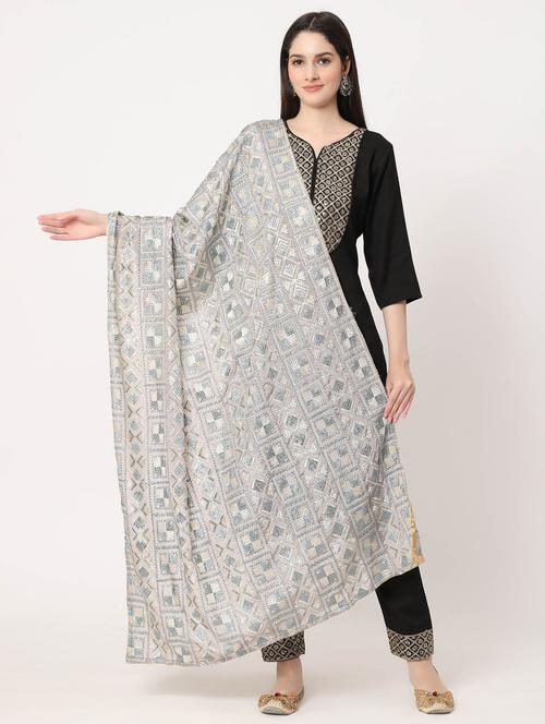 grey phulkari dupatta - 20276711 -  Standard Image - 0
