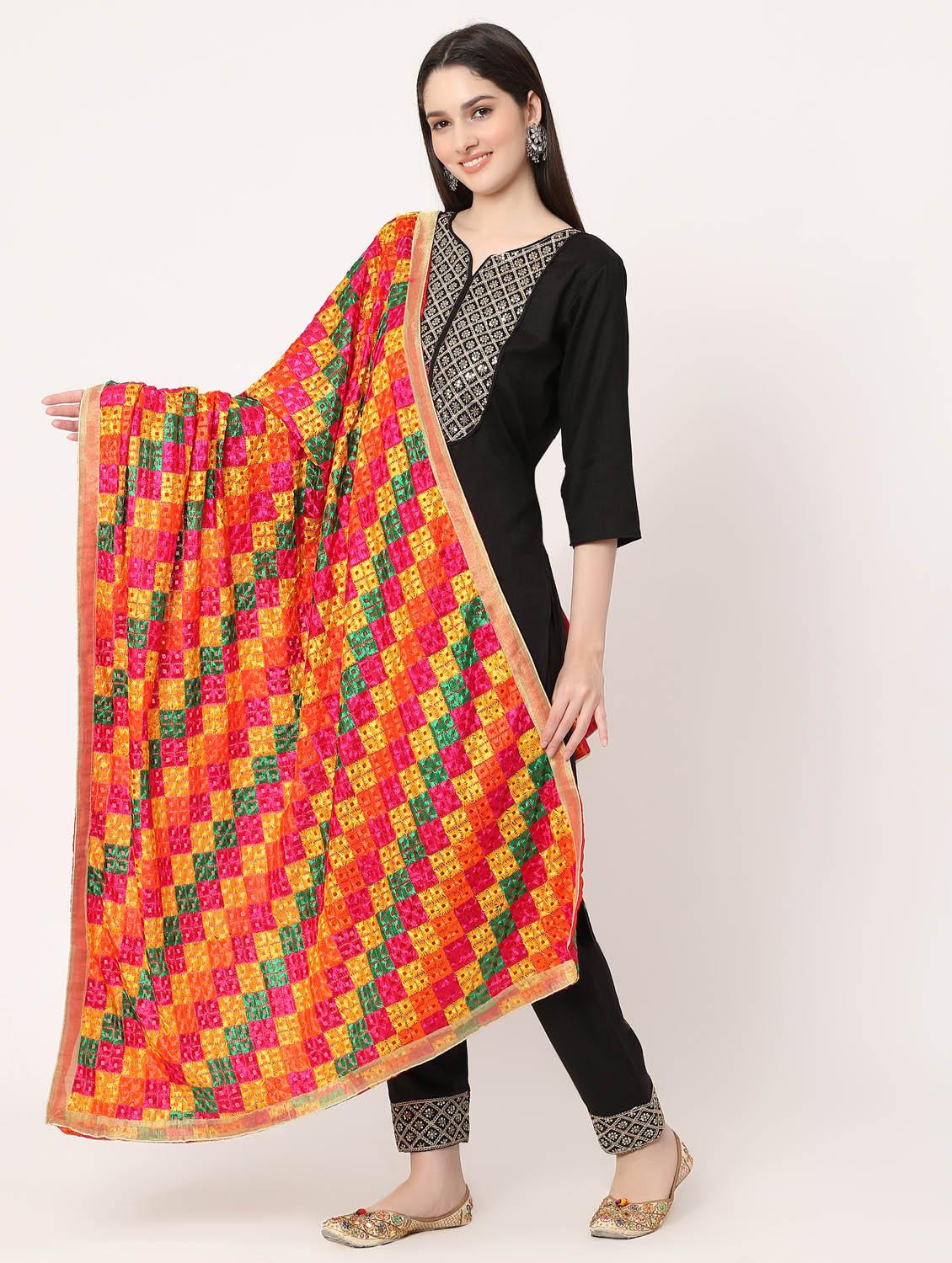 women red phulkari embroidered dupatta - 20276712 - Standard Image - 3