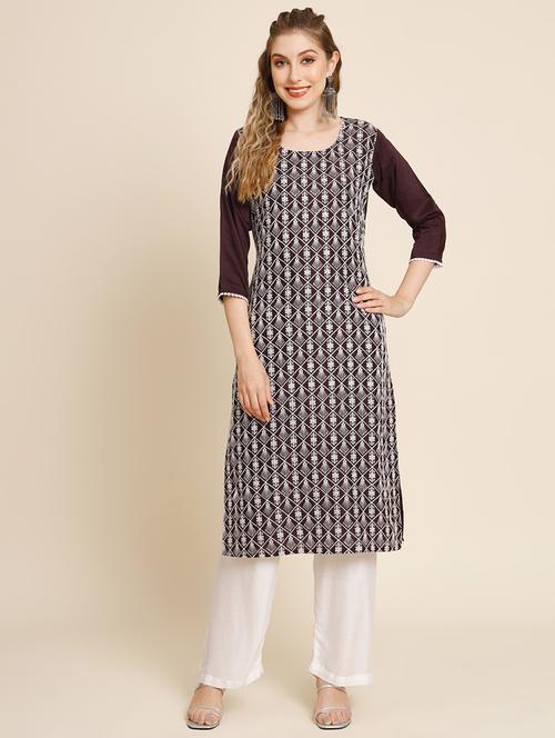 brown colored straight kurta - 20277327 -  Standard Image - 0