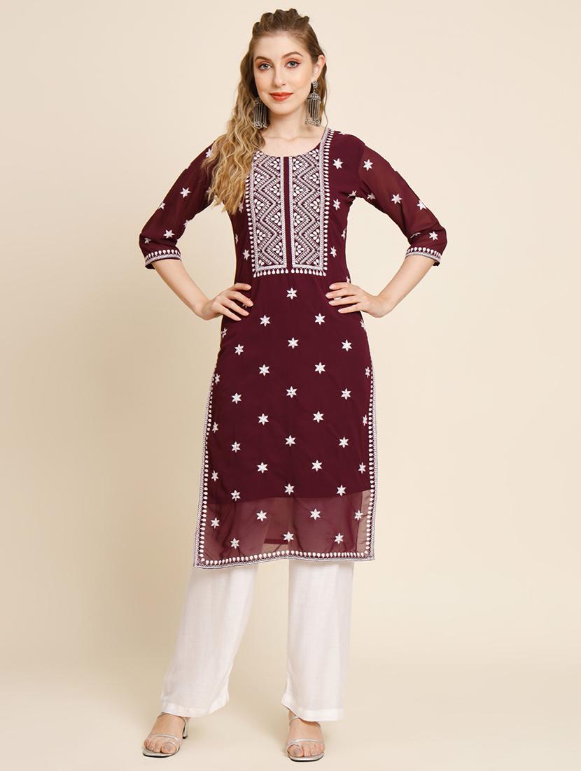 brown colored straight kurta - 20277333 - Zoom Image - 0