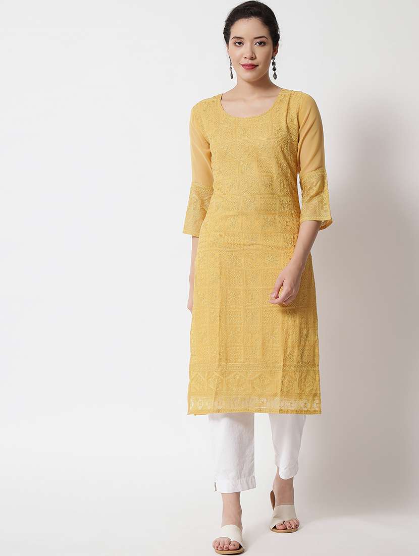 yellow colored straight kurta - 20277364 -  Zoom Image - 0