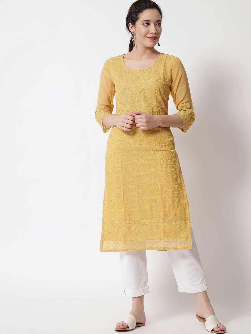 yellow colored straight kurta - 20277364 - Standard Image - 3