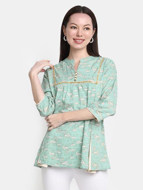 women green florals p;rinted a-line top - 20277755 -  Standard Image - 0
