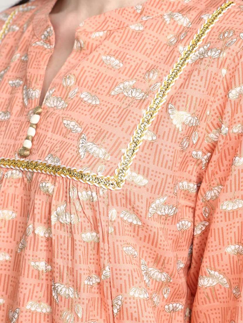 women peach florals printed a-line top - 20277756 -  Standard Image - 5