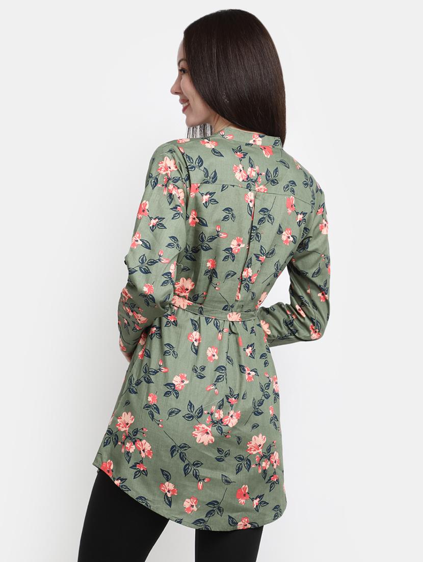 olive floral print oversized shirt - 20277760 - Standard Image - 3