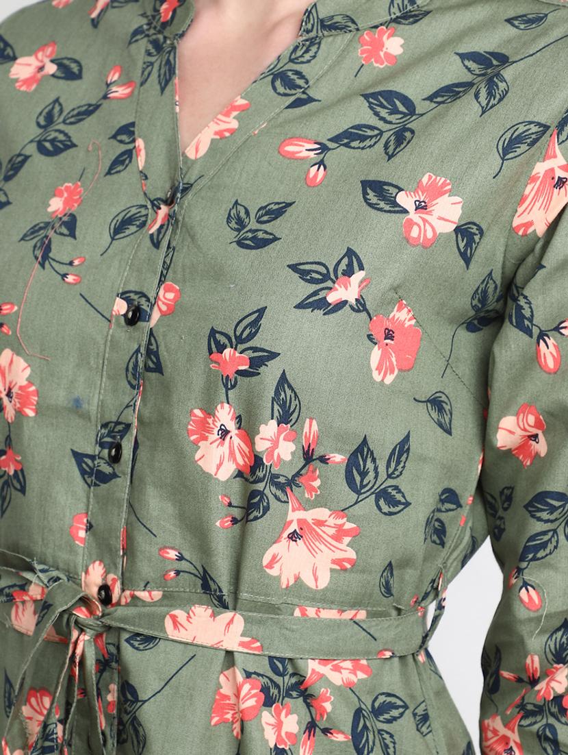 olive floral print oversized shirt - 20277760 - Standard Image - 5
