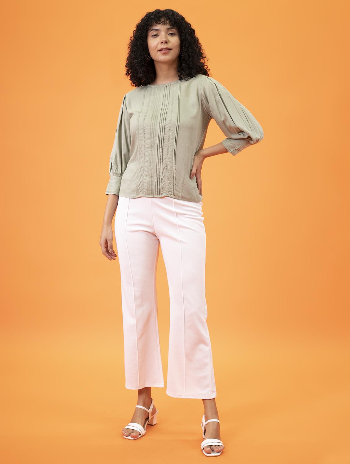 women green solid round neck regular top - 20277769 - Standard Image - 3