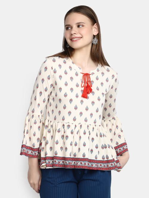 optic white printed peplum tunic - 20277789 -  Standard Image - 0