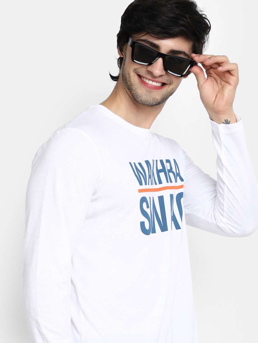 white typographic print round neck t-shirt - 20277886 -  Standard Image - 3