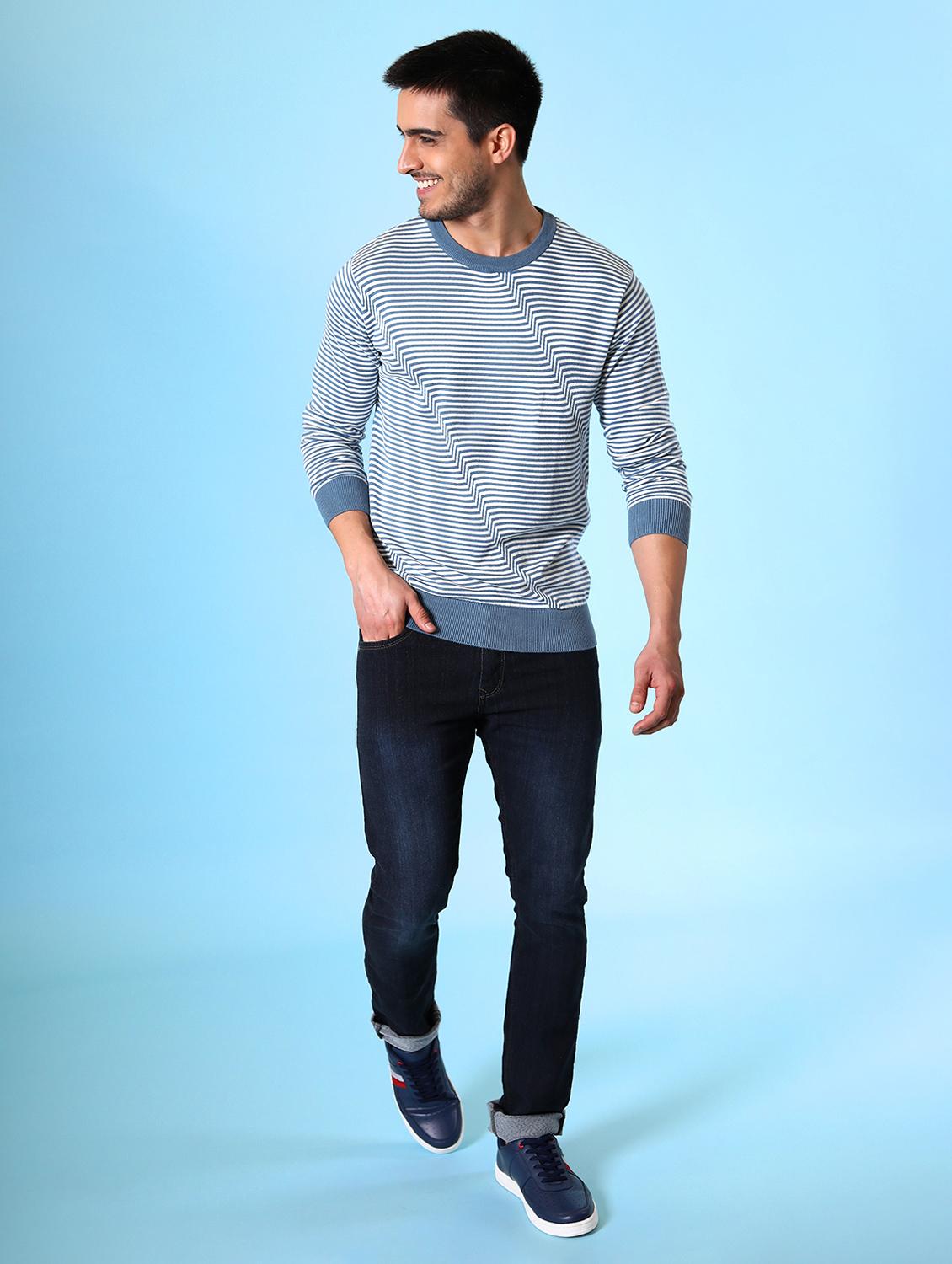 blue striped round neck t-shirt - 20277896 - Standard Image - 3