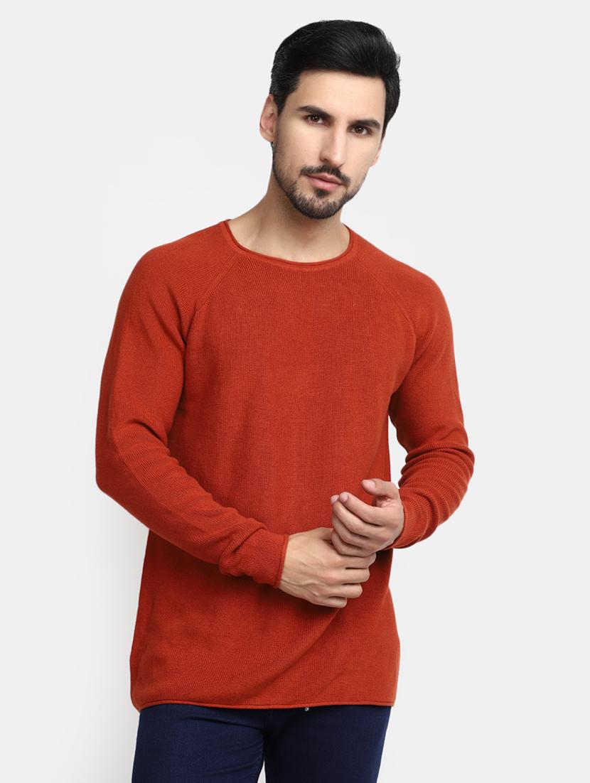 rust solid round neck long sleevs t-shirt - 20277898 - Zoom Image - 0