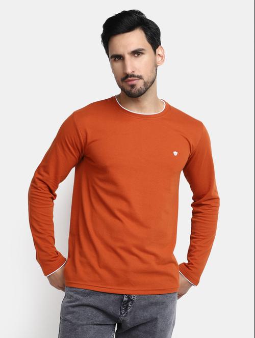 orange solid round neck long sleeves t-shirt - 20277951 - Standard Image - 0