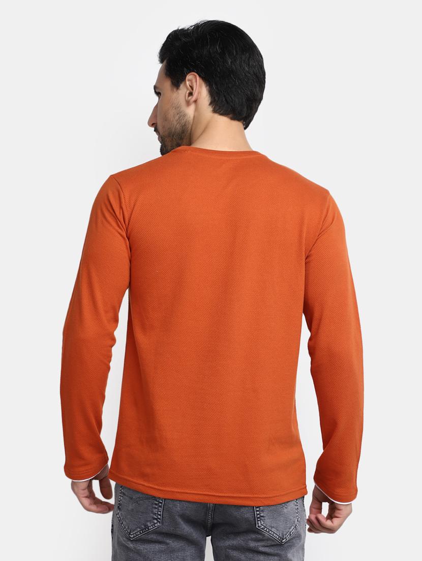 orange solid round neck long sleeves t-shirt - 20277951 - Standard Image - 3