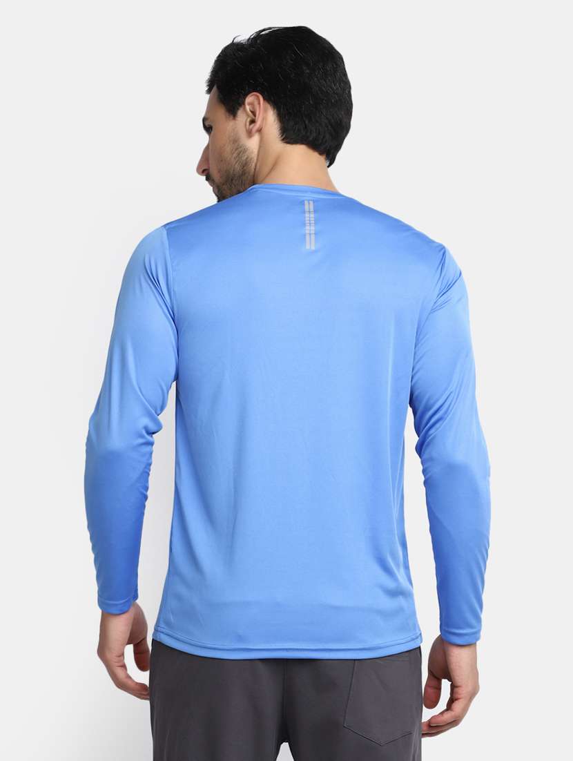 blue solid round neck long sleeves t-shirt - 20277963 -  Standard Image - 3