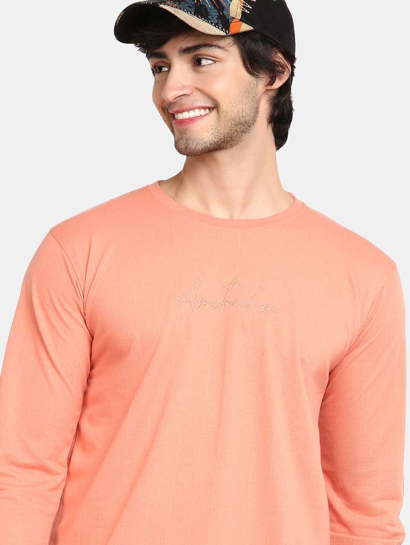 men peach chest embroidery t-shirt - 20277998 -  Standard Image - 3