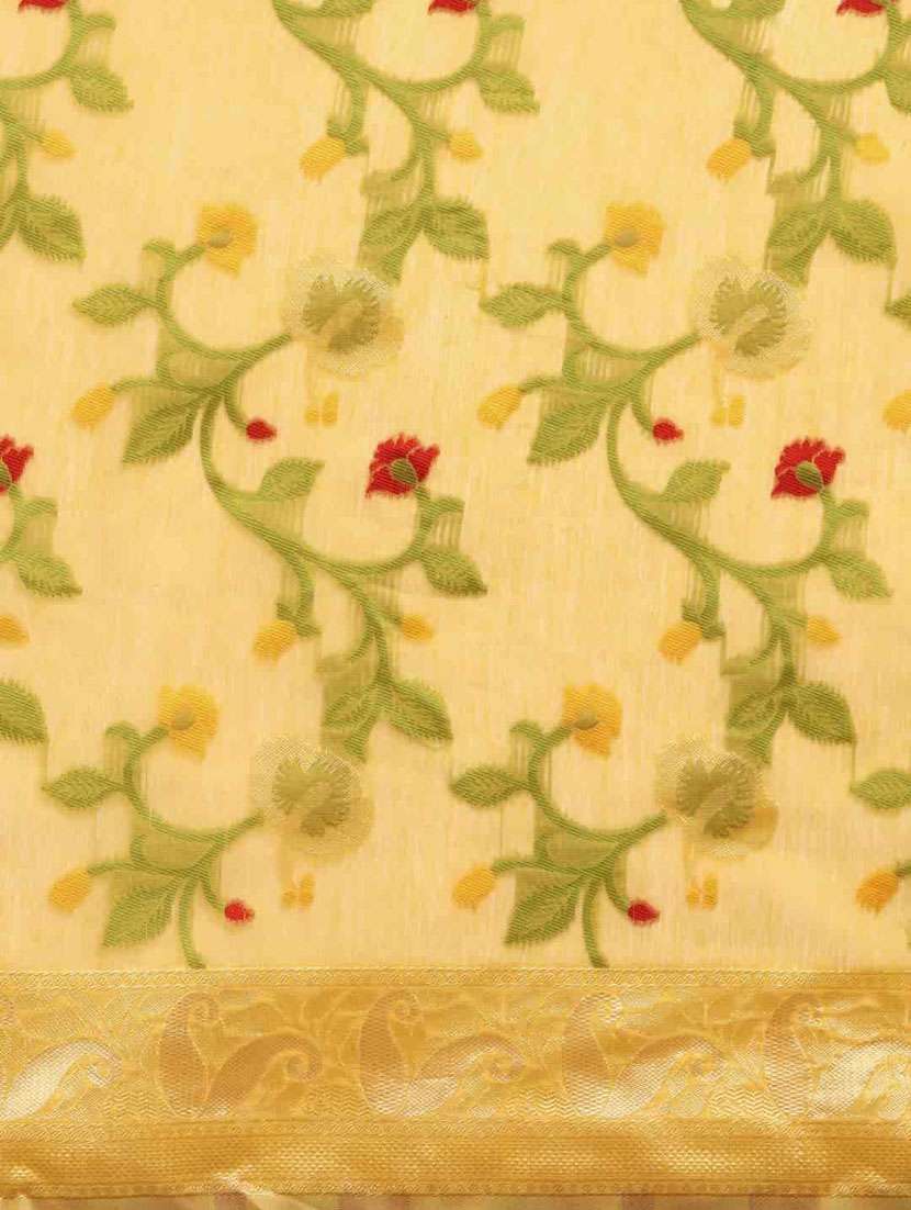 Women's Floral Mustard Colored Saree With Blouse - 20278096 -  Standard Image - 5